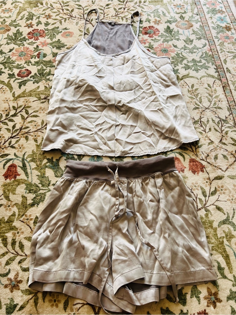 Pj Harlow Satin Sleep Set Grey Small Tank Shorts Set